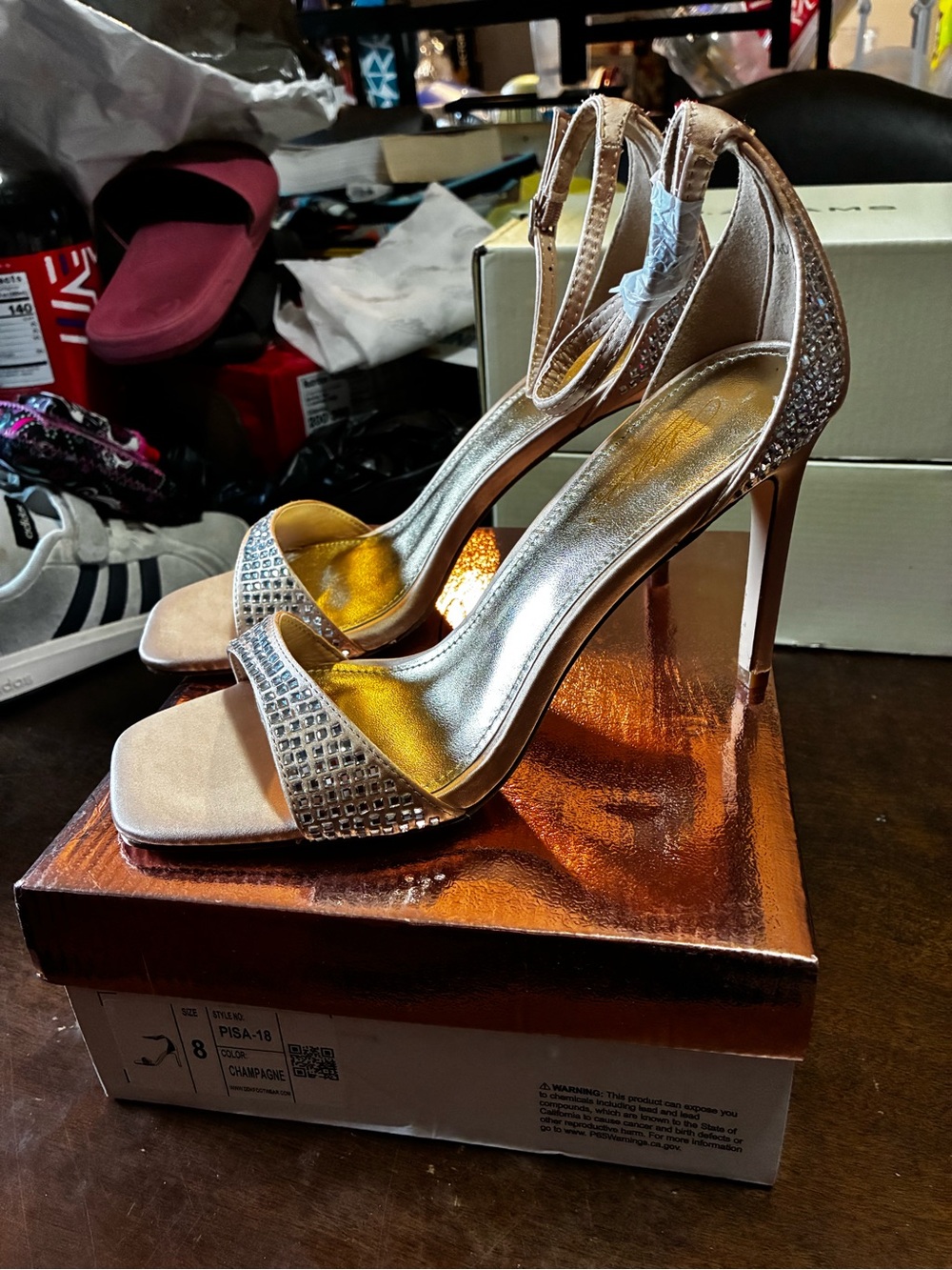 Champagne Crystal-Embellished High Heel Sandals